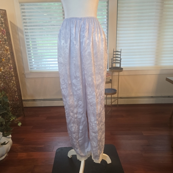 VTG Christian Dior Floral Lace Bow Satin Negligee Pajama Set Light Blue Large - Picture 10 of 15